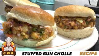 Stuffed Chole Kulche -How To Make Famous Street Bun Chole Recipe At Home