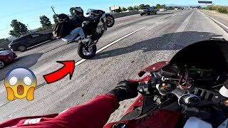 Crazy Biker Does Wheelie w/ Passenger!