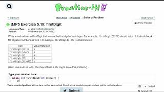 Java Practice It | Exercise 5.19: firstDigit | if, else, Boolean logic, method basics, return