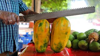 FRUIT NINJA of BIG PAPAYA | Amazing Papaya Fruits Cutting Skills | Indian Street Food In 2020