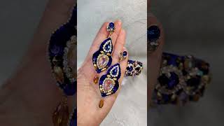 Темно синие серьги длинные с кристаллами Dangle blue earrings #earrings #серьги #серьгимосква