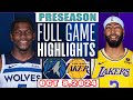 Los Angeles Lakers Vs Minnesota Timberwolves Full Game Highlights Oct 8,2024 NBA Preseason