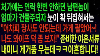 사연열차처가에 연락 한번 안하던 남편이 엄마가 건물주되자 어차피 장사도 안되는데 가게 팔았어~나도 와이프 덕 좀 보자! 준비한 이혼서류 내미니 남편 게거품 무는데ㅋ#실