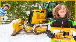 Bruder Trucks | Real Bulldozer Vs Toy Bulldozer Plowing Snow!