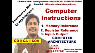 Computer Instructions || Types of Instructions || Instruction Set Completeness || CA || CO || CAO ||