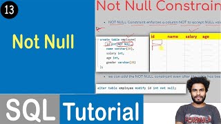 #13 Not Null Constraint in SQL | Constraints in SQL | SQL Tutorial