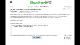 Exercise 3.14 (cylinderSurfaceArea) Java Tutorial || Practice-It