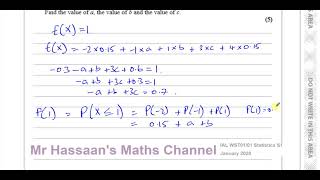 WST01/01 (Edexcel) IAL S1JAN 2020 Q1 Discrete Random Variables