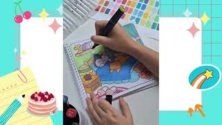 05 Coloring a Cozy Sleeping Penguin and Adorable Cat Duo – Perfect for Relaxing Vibes!