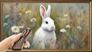 Gold Framed Easter TV Art Screensaver. 4K Frame TV Hack. Spring Bunny and Wildflowers. Frame TV Art.