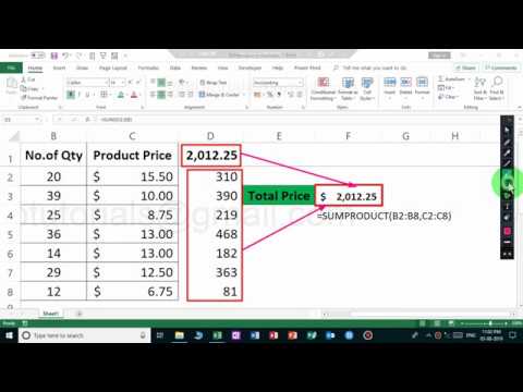 How to calculate total price for products in MS Excel 2019 Sumproduct formula