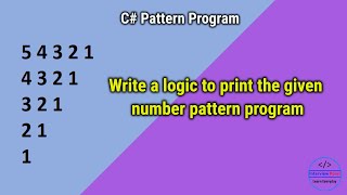Number Pattern program in C#.Net | Interview Point | D. K. Gautam | C# Pattern Program
