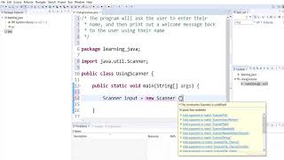 Java 3: Using the scanner class in eclipse