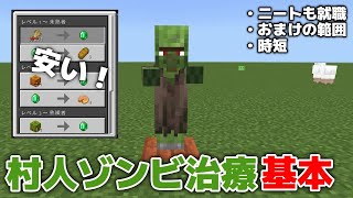 【マイクラ】エメラルド無限への近道！村人ゾンビ治療の基本・おまけ割引の範囲・ニートが就職？・時短テクニック【マイクラ統合版1.19.81】