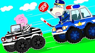 Wolf Family⭐️ The Talking Police Car & Monster Truck: 👮 Police Wolfoo Catches Bad Guy