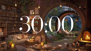 30 minute Cozy Rain Timer 🌧️🔥 | Fireplace, Wind & Rain Sounds for Focus, Study, Sleep