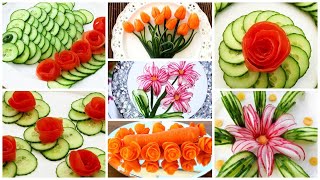 10 Super Salad Decoration Ideas - Cucumber Vegetable Carving Garnish - Tomato Rose
