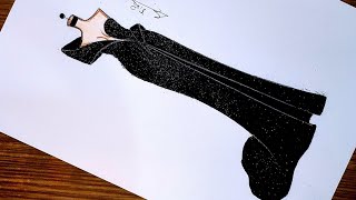 How to draw a beautiful black dress / drawing dresses