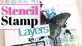 Stencil And Stamp Layers Distress Oxides & Tim Holtz Stencil With Rubber Dance Stamps