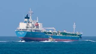 Two ships outbound and another inbound off Point Lonsdale, Victoria, Australia.