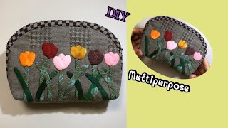 #วิธีทำกระเป๋าเอนกประสงค์ #multipurpose #handmade #แอปพิเค่ดอกทิวลิป#กระเป๋าเครื่องสำอางค์