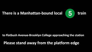 NYC Subway: Manhattan-Bound 5 Train to Flatbush Avenue announcement