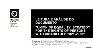 Análise da "Union of Equality Strategy for the Rights of Persons with Disabilities 2021-2030"
