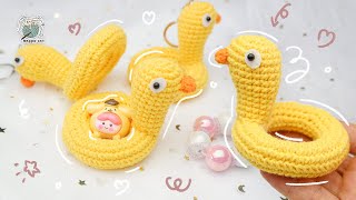 Crochet Duck｜Cute\u0026Easy｜Keychain pendant 小鴨子游泳圈鑰匙扣挂件，鉤針視頻初學者教程