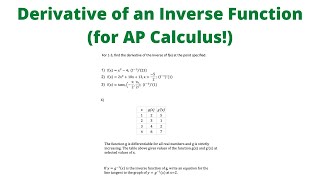 Derivative of an Inverse Function (for AP Calculus!)