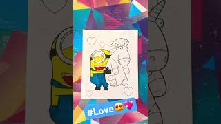 💖🦄💙Stuart the Minion loves Unicorns Colouring in #colouring #satisfying #minions #stuart #shorts