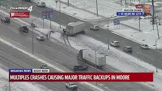 Multiple crashes causing major traffic backups in Moore