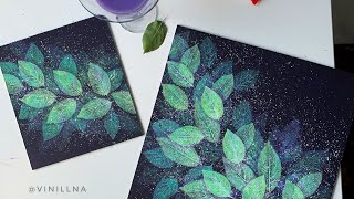 Northern lights leaf painting / Purple leaf painting process / Acrylic painting ideas