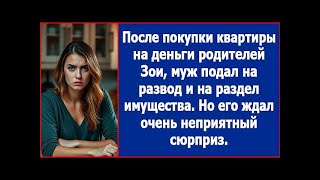 После покупки квартиры не деньги родителей Зои, муж подал на развод и отсудил половину квартиры.