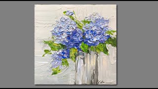 Acrylic Painting Hydrangea Flowers- Palette Knife painting