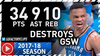 Russell Westbrook INSANE Full Highlights vs Warriors (2017.11.22) - 34 Pts, 10 Reb, 9 Ast!