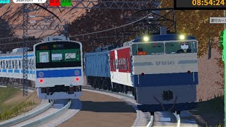 【EF63,EF65プッシュプル123系サンド試運転！】やまのい線EF65 543-1+123系赤白1編成+EF63 2-5 試9452レ 試運転 山野井河駅通過！[2024.11.06(水)]