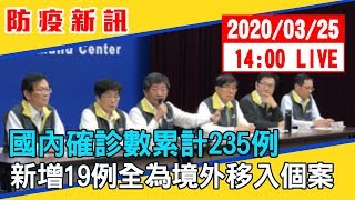 【最新消息】國內確診數累計235例　新增19例全為境外移入個案#中視新聞LIVE直播 20200325