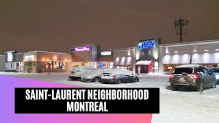 Walking at night in Saint-Laurent Neighborhood in Montreal, Canada / Winter 2022