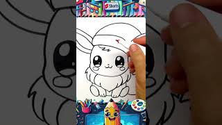 Draw and Color EEVEE POKEMON KAWAII For CHILDREN #dibujartemania #drawing #pokemon #shorts