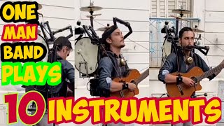 ONE MAN BAND PLAYS 10 MUSICAL INSTRUMENTS.