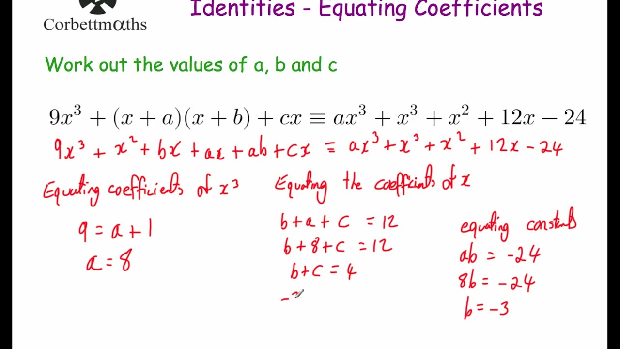 Equating Coefficients - Corbettmaths - YouTube