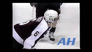 OHL WHL QMJHL Memorial Cup May 18, 1993 Tyler Wright,SC v Chris Pronger,PET (hit) Swift Current Bron