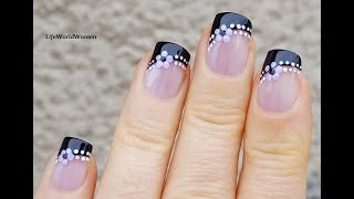 Black & White FRENCH MANICURE With Flower NAIL ART / Spring Nails 2022