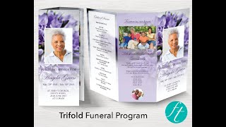 Trifold Purple Bouquet Funeral Program Template
