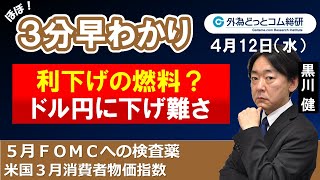 ドル/円３分早わかり「ドル円に下げ難さ、５月米ＦＯＭＣへの検査薬－米国３月消費者物価指数」2023年4月12日発表