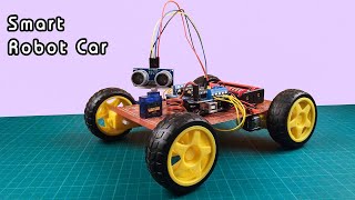 How to make a 4WD OBSTACLE AVOIDING CAR | OBSTACLE AVOIDING CAR with L293D motor driver shield