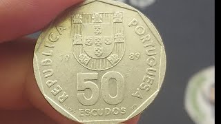 PORTUGAL 1989 50 ESCUDOS Coin VALUE + REVIEW Republica Portuguesa 50 Escudos