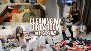 CLEANING MY DISGUSTING ROOM AT 2AM *this will motivate you* | vlogmas day 2 | mai pham