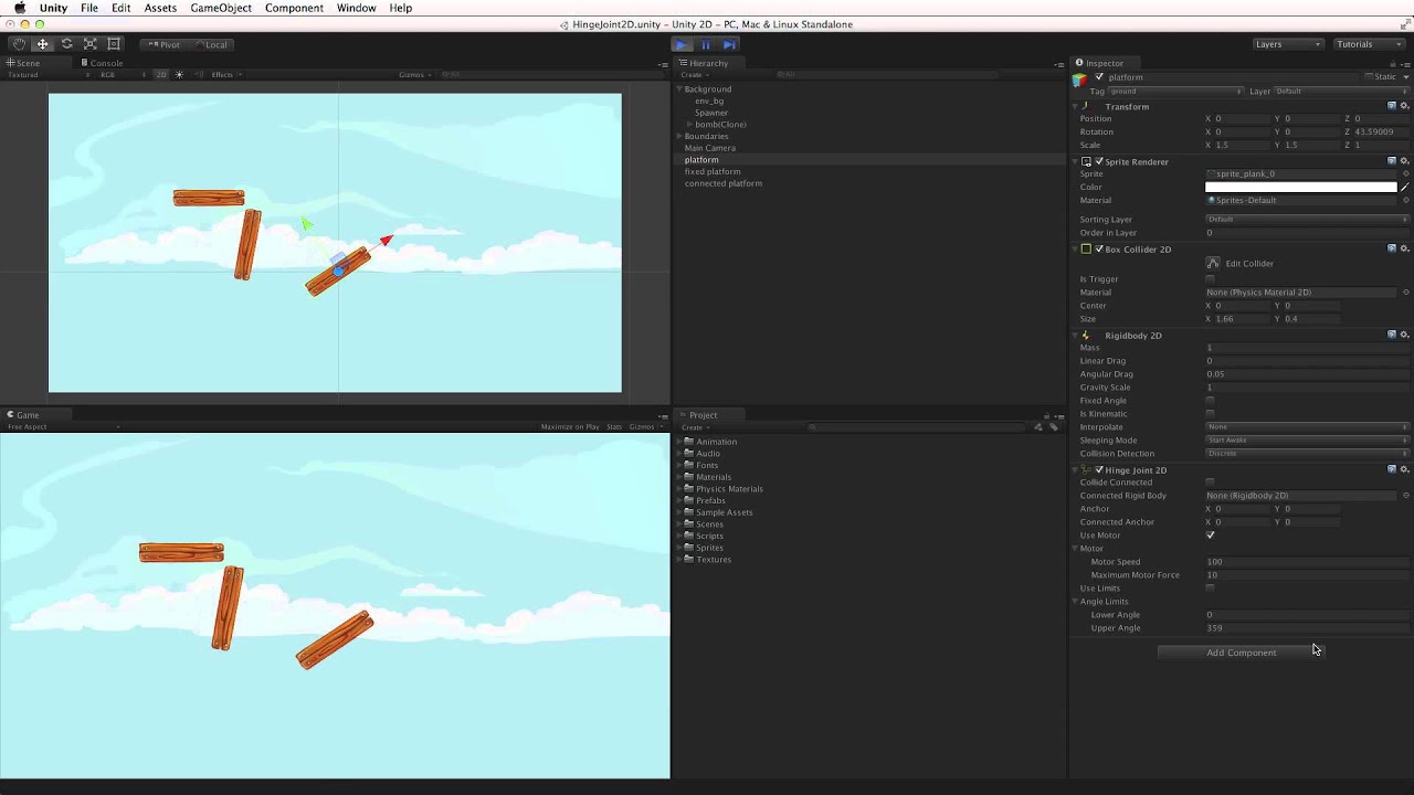 Hinge Joint 2d Official Unity Tutorial Youtube