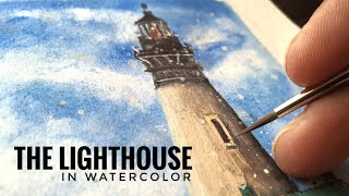 How to paint a Lighthouse in Watercolor? landscape painting tutorial for beginners step by step